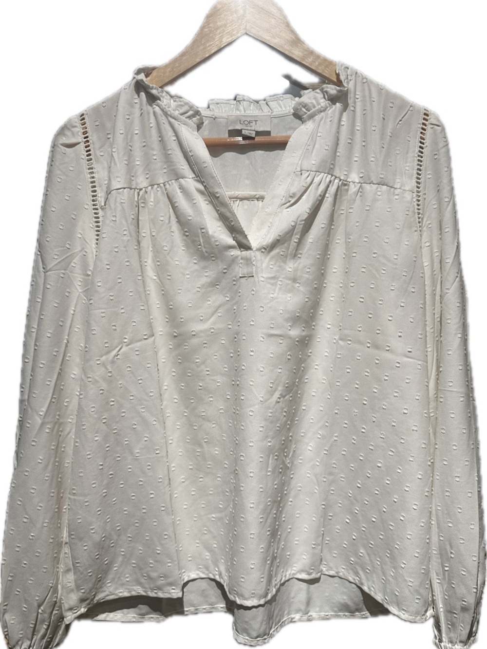 LOFT Women's Cream Swiss Dot Peasant Blouse | Medium